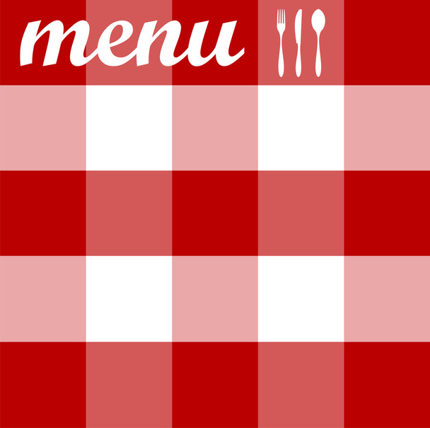 Menu design. Cutlery on red tablecloth - Wektor, obraz
