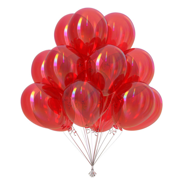 red balloons bunch party, birthday decoration glossy. 3d rendering - 写真・画像