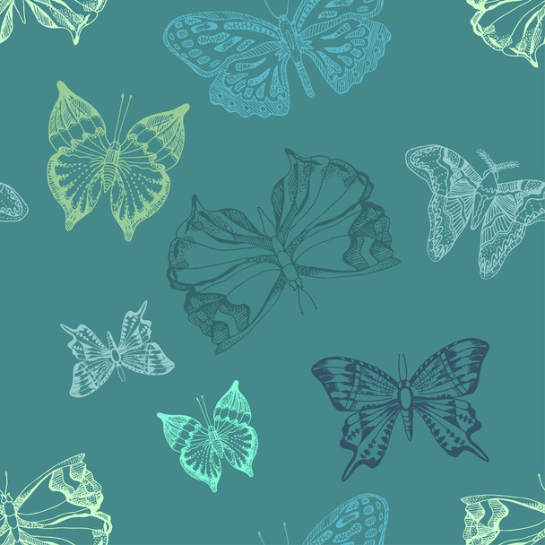 seamless vector pattern with various butterflies - Vector, imagen
