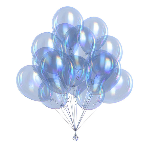 3d illustration of white balloons bunch birthday decoration translucent. celebration, party, anniversary symbol - Photo, image