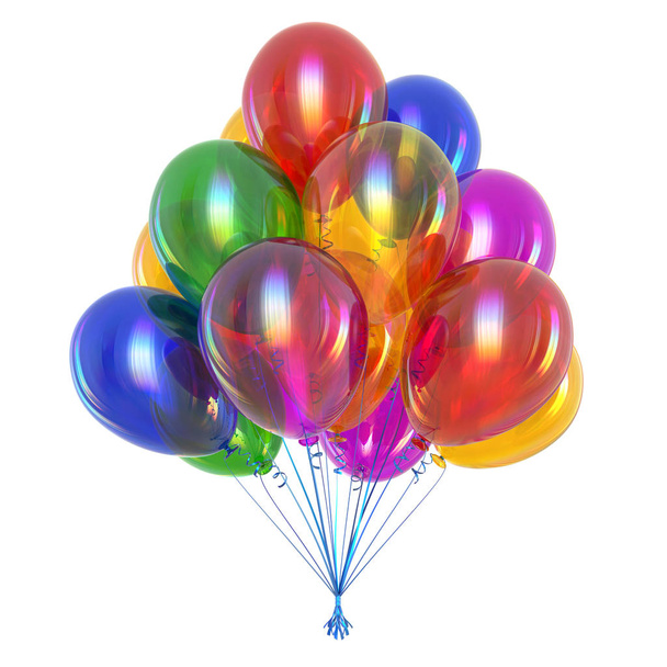 beautiful helium balloons bunch colorful party, festival, birthday decoration multicolored. 3d rendering - Φωτογραφία, εικόνα