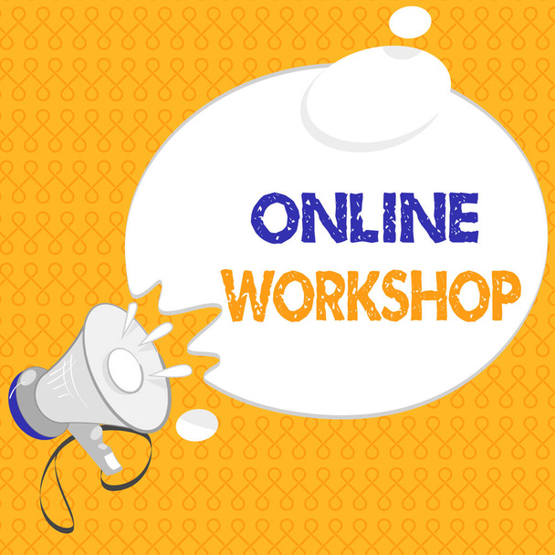 Kézírás szöveg Online Workshop. Fogalom jelentése: áruk és áruk bemutatása az elektronikus weboldalakon - Fotó, kép