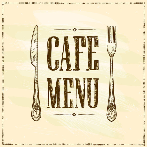 Cafe menu cover old style hand drawn vector illustration with retro cutlery - Vetor, Imagem