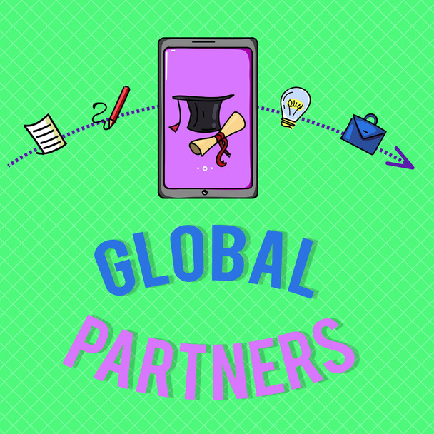Textová značka zobrazující Global Partners. Konceptuální foto Dva nebo více firem z různých zemí pracují jako tým - Fotografie, Obrázek