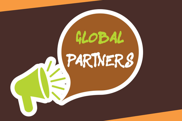 Conceptual hand writing showing Global Partners. Business photo showcasing Two or more firms from different countries work as a team - Photo, Image