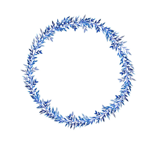 Amazing blue branches wreath on white background - Foto, Imagen