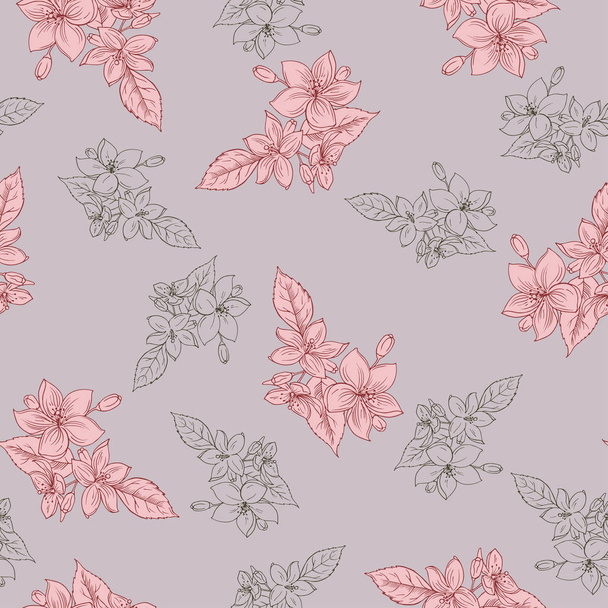 Geweldige bloemen naadloze patroon op paarse achtergrond - Vector, afbeelding