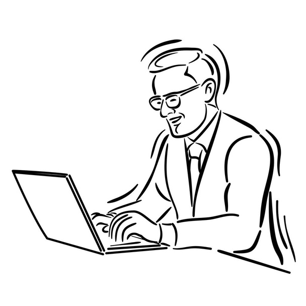 Homme d'affaires utilisant Labtop Line Drawing pour concept d'entreprise - Illustration vectorielle
 - Vecteur, image
