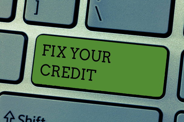 Writing note showing Fix Your Credit. Business photo showcasing Keep balances low on credit cards and other credit - Photo, Image