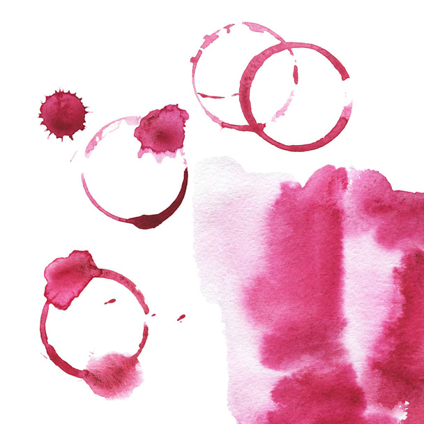 Purple watercolor stains on white background. Wine drops set. Hand drawn illustration. - Foto, Imagem