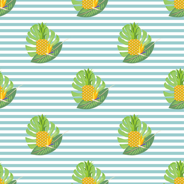 padrão de vetor sem costura com folhas tropicais e abacaxis
 - Vetor, Imagem
