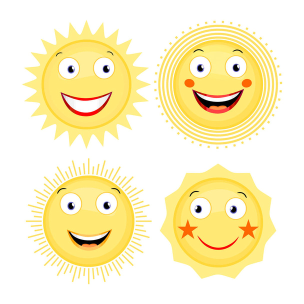 rostos de sol com expressões felizes, ícones vetoriais
 - Vetor, Imagem