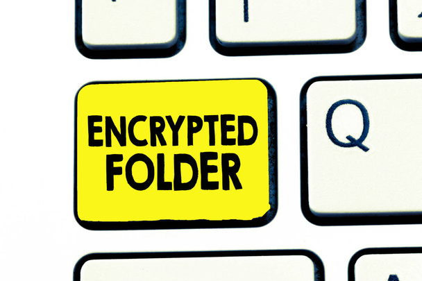Znak tekstowy pokazujący Zaszyfrowany Folder. Zdjęcie koncepcyjne chroni poufne dane przed atakującymi z dostępem - Zdjęcie, obraz