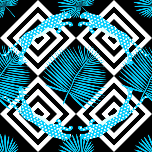 seamless vector pattern with ornaments and tropical leaves - Vector, Image
