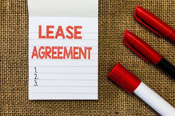 Word writing text Lease Agreement. Business concept for Contract on the terms to one party agrees rent property - Photo, Image