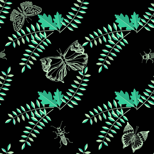 απρόσκοπτη διάνυσμα μοτίβο με floral στοιχεία και πεταλούδες - Διάνυσμα, εικόνα