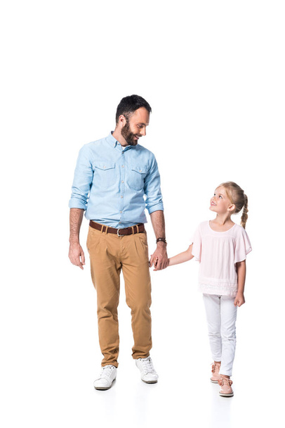 father and daughter holding hands isolated on white - Valokuva, kuva