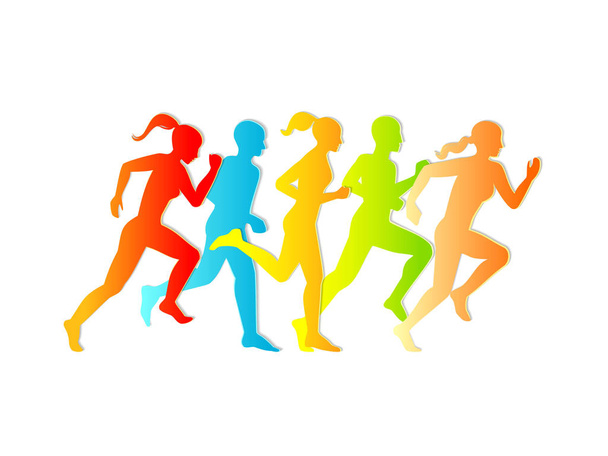 colorful vector poster with running people silhouettes - Vector, Image