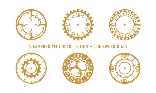 Steampunk Collection isoliert - Zifferblätter mit Uhrwerk - Vektor, Bild