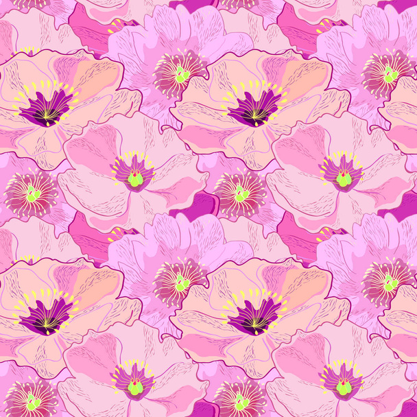 seamless vector background with pink tropical flowers - Вектор,изображение
