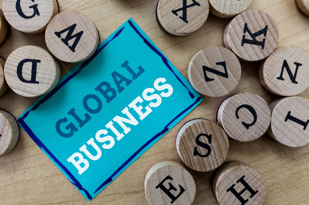 Writing note showing Global Business. Business photo showcasing Trade and business system a company doing across the world - Photo, Image