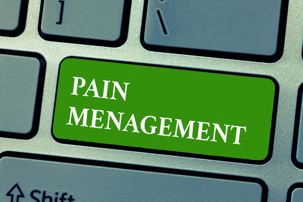 Segno di testo che mostra la gestione del dolore. Foto concettuale un ramo della medicina che utilizza un approccio interdisciplinare
 - Foto, immagini