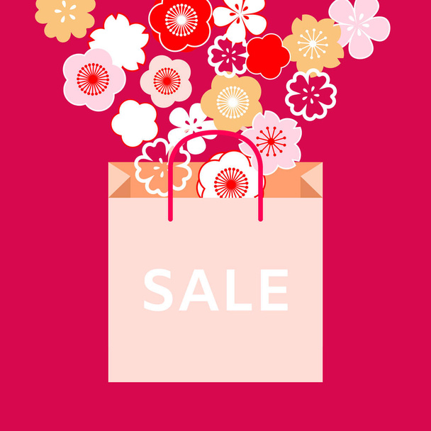 pink shopping bag with sale lettering and flowers - Vector, imagen