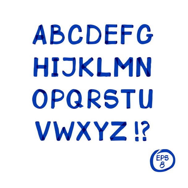 big letters alphabet, felt pen hand written font isolated on white background - ベクター画像
