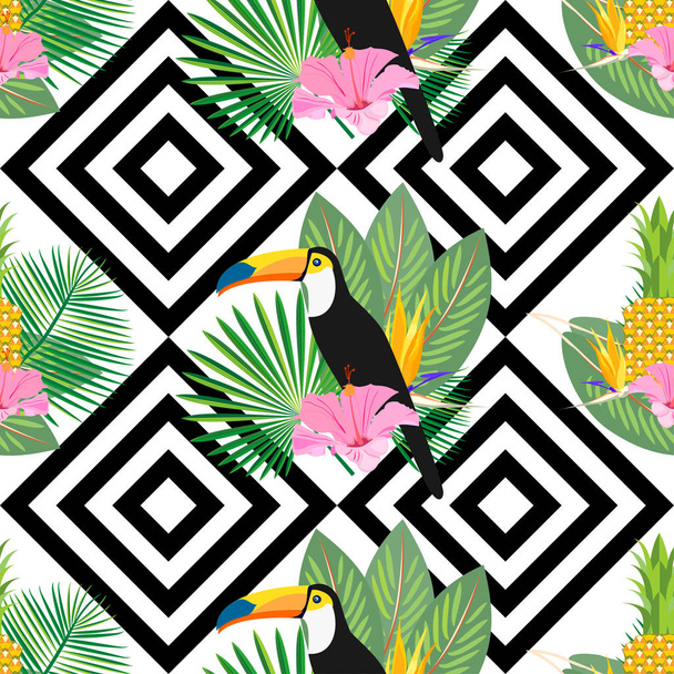 padrão sem costura vetorial com pássaros tucano e abacaxis
 - Vetor, Imagem