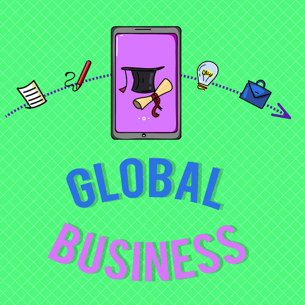 Text sign showing Global Business. Conceptual photo Trade and business system a company doing across the world - Photo, Image