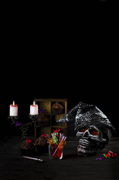Halloween still-life background with a lot of different elements. - Photo, Image