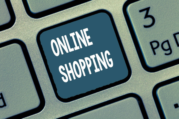 Conceptuele handschrift tonen Online winkelen. Zakelijke foto presentatie stelt consumenten in staat om hun goederen te kopen via het internet - Foto, afbeelding