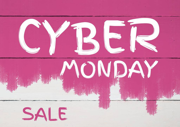Digital composite of Cyber Monday Sale on pink painted wall - Zdjęcie, obraz