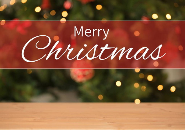 Digital composite of Merry Christmas text with Christmas tree lights - Foto, imagen