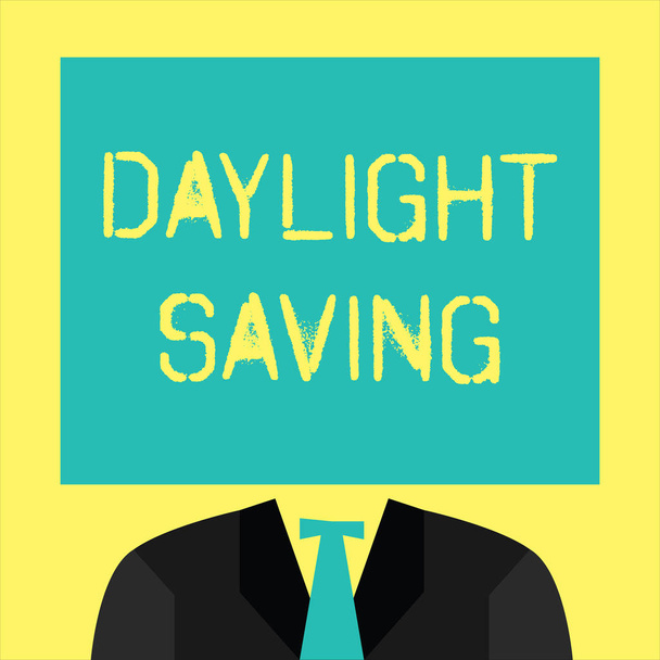 Znak tekstowy pokazujący "Daylight Saving". Fotografia koncepcyjna Technologie przechowywania danych, które mogą być wykorzystywane do ochrony danych - Zdjęcie, obraz
