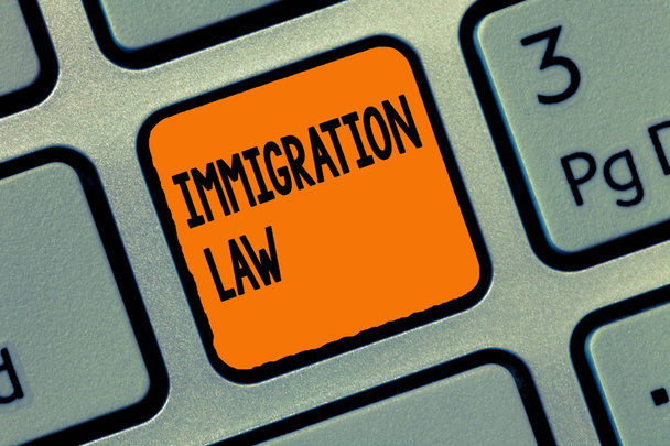 Tekst pisma ręcznego pisania prawo imigracyjne. Koncepcja, czyli emigracja obywatela są zgodne z prawem w podejmowaniu podróży - Zdjęcie, obraz
