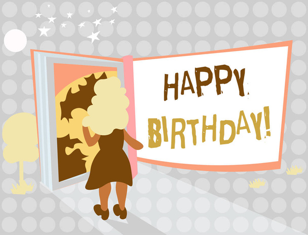 Escrevendo um bilhete mostrando Feliz Aniversário. Foto de negócios mostrando O aniversário de nascimento de uma pessoa é comemorado com presentes
 - Foto, Imagem