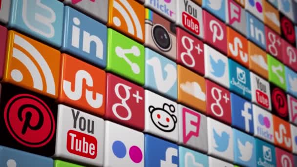 Sociální Media stěna ikony animace Facebook Twitter Youtube Instagram pinterest - Záběry, video