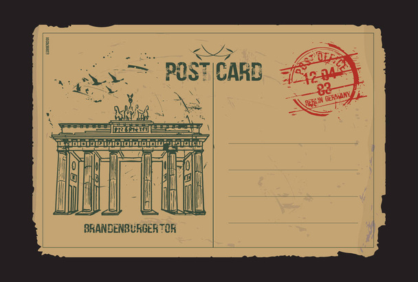 ブランデンブルク門、ベルリン。ポストカード デザイン。手描きイラスト - ベクター画像