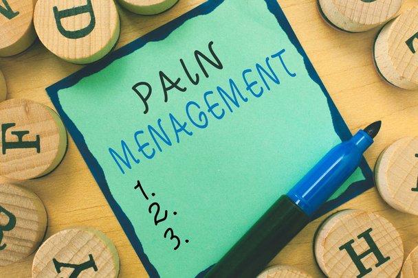 Writing note showing  Pain Management. Business photo showcasing a branch of medicine employing an interdisciplinary approach - Photo, Image
