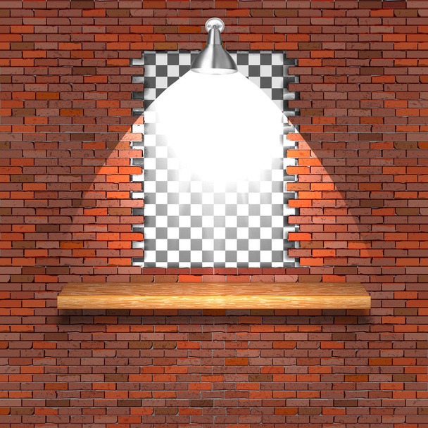 parede de tijolo quebrar lâmpada prateleira de iluminação
 - Vetor, Imagem