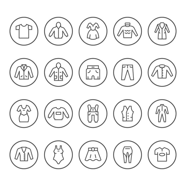 Establecer iconos de línea redonda de ropa
 - Vector, Imagen