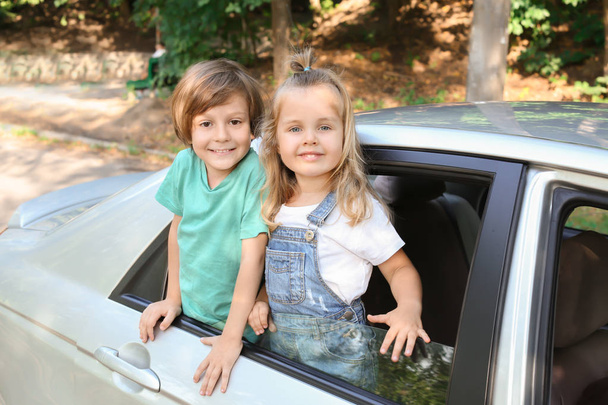 Cute little children in car - Фото, изображение