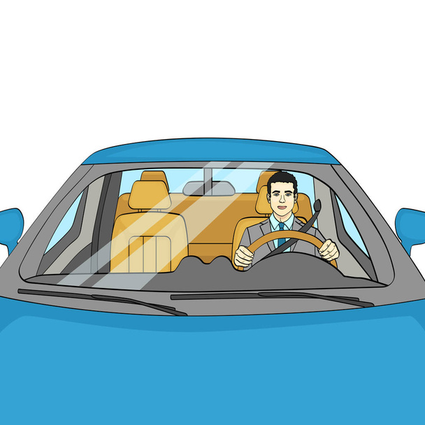 Empresário bem sucedido em carro de luxo. Homem a conduzir um Cabriolet. objeto isolado no fundo branco Vector
 - Vetor, Imagem