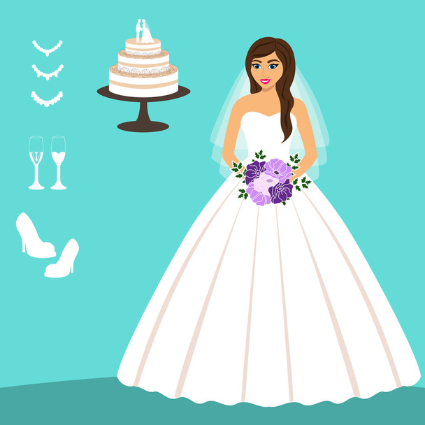 A set of wedding dresses. The choice. Clothes for the bride. Ico - Vetor, Imagem