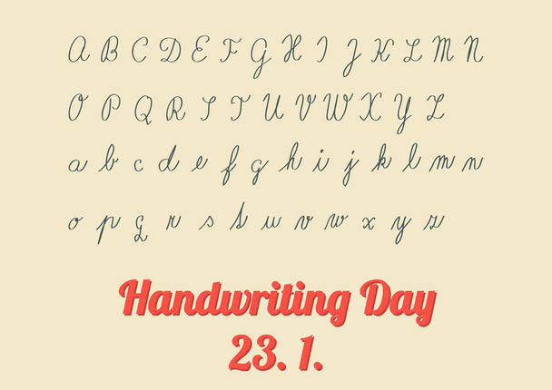 Vintage poster for Handwriting Day, 23 January - celebration is held annualy; with hadnwriting of child like is teaching at school - full font of upper and lower letters - Vector, Image