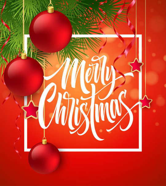 Merry Christmas lettering in square frame - Вектор,изображение