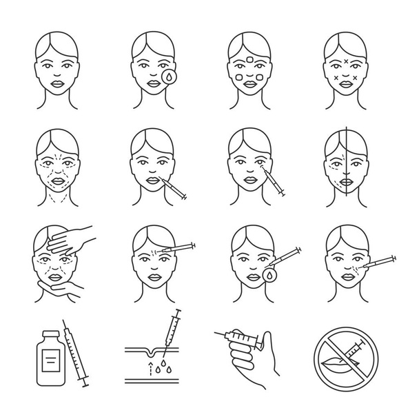 Neurotoxin injection procedure linear icons set.  - Vector, Image