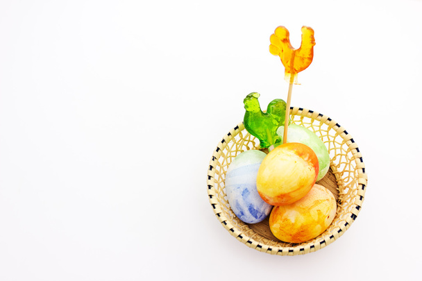 Easter fun painted eggs with chiken lollipops - Φωτογραφία, εικόνα