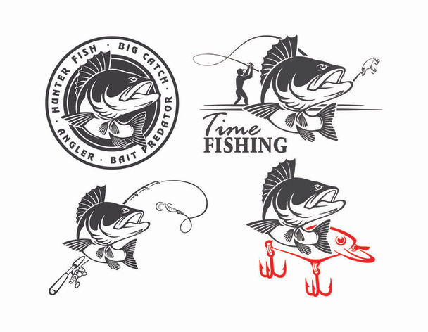 perch fishing icons on the white background - Vector, Image